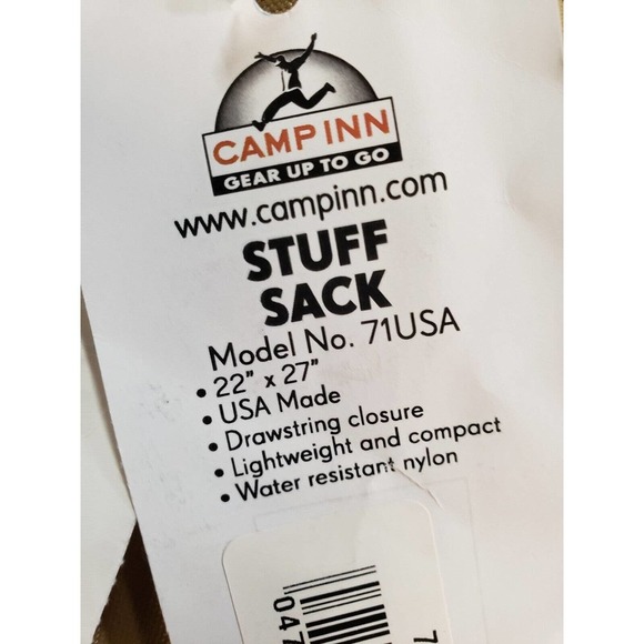 Camp Inn Bag Mens Tan‎ Lightweight Water-Resistant Nylon 22 x 27 in Stuff Sack - Picture 6 of 6